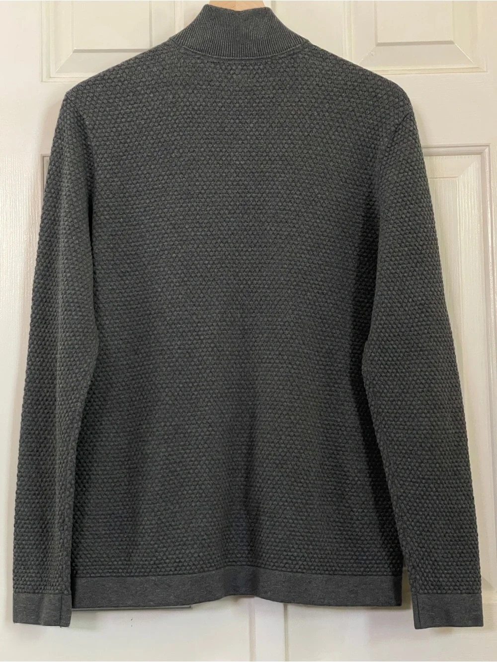 Theory Udeval Breach Men’s M Gray Waffle Knit Full Zip Mock Neck Sweater